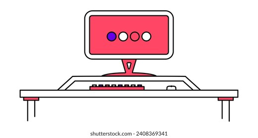 PC computer in flat outline style. Vector clipart illustration.