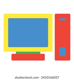 Pc computer icon or logo illustration flat color style