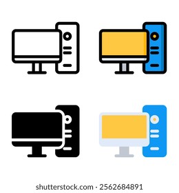 PC computer icon set. Suitable for desktop computer technology element. PC and monitor icon.