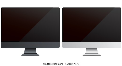 PC computer monitor vector templates. Set of black and silver LCD screen mockups isolated on a white background.