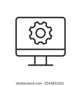 PC configuration, icon in line design. PC, configuration, settings, system, setup, preferences, hardware on white background vector. PC configuration editable stroke icon