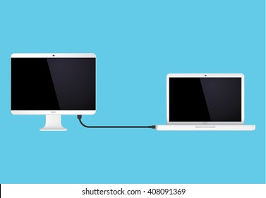 PC connected to laptop. Vector illustration EPS 10