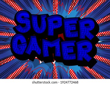 Pc or Console gaming, Gamer related words, quote on Comic book style background. Poster, banner, template. Cartoon explosion expression. Vector illustrated.