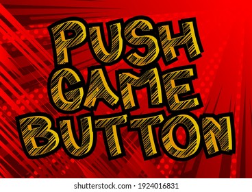 Texto relacionado con juegos de Pc o Console, botón de pulsación del juego, presupuesto en el fondo del estilo de libro de historietas. Cartel, pancarta, plantilla. Expresión de explosión de caricatura. Vector ilustrado.