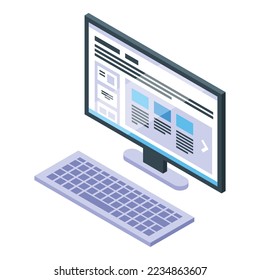 Pc content plan icon isometric vector. Business media. Social strategy