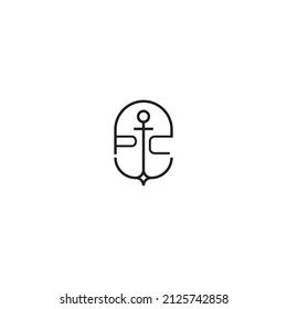 PC creative letter logo design in anchor concept with high quality professional design that will print well across any print media