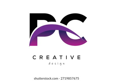 PC kreatives und modernes Logo-Design mit kreativem lila Welle abstraktes letzteres Logo-Konzept.