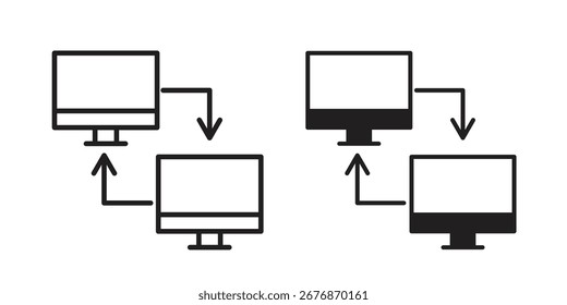 Icono de transferencia de datos de PC sobre fondo blanco. icono establecido en contorno negro y relleno