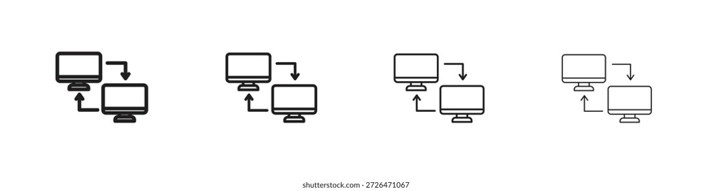 Icono de transferencia de datos de PC esboza la tendencia de las versiones simples modernas