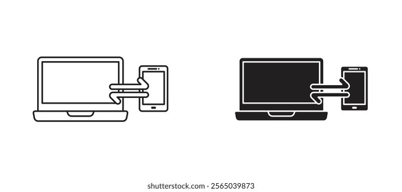 PC data transfer icons in outline and fill. vector illustration for ui.