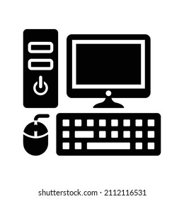 Pc, desktop, computer icon. Black vector graphics.