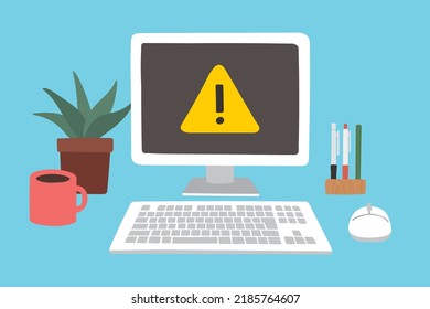 PC desktop icon caution problem background blue