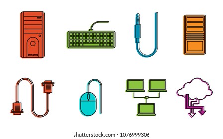 Pc desktop icon set. Color outline set of pc desktop vector icons for web design isolated on white background