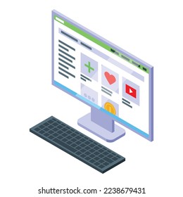 Pc desktop income icon isometric vector. Online money. Earn cash
