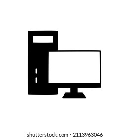 PC Desktop, personal computer Icon in black flat glyph, filled style isolated on white background