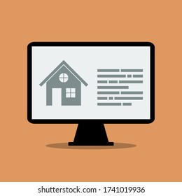 pc display with house icon, online real estate search