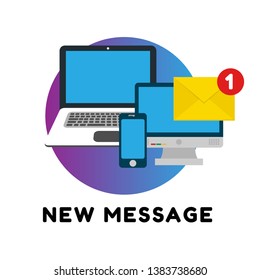 Pc with envelope vector illustration, symbol of email receiving, service, notification. new message concept. flat design