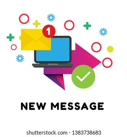 Pc with envelope vector illustration, symbol of email receiving, service, notification. new message concept. flat design