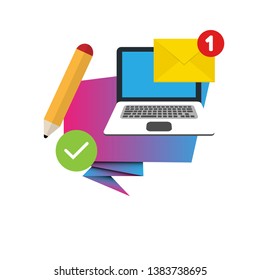 Pc with envelope vector illustration, symbol of email receiving, service, notification. new message concept. flat design