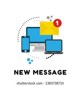 Pc with envelope vector illustration, symbol of email receiving, service, notification. new message concept. flat design