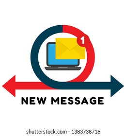 Pc with envelope vector illustration, symbol of email receiving, service, notification. new message concept. flat design