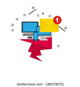 Pc with envelope vector illustration, symbol of email receiving, service, notification. new message concept. flat design