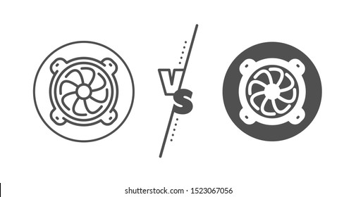 PC fan component sign. Versus concept. Computer cooler line icon. Line vs classic computer fan icon. Vector