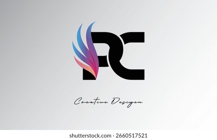 Logotipo de gradiente de pena de PC - Monograma de asa elegante para marca moderna e design de identidade visual