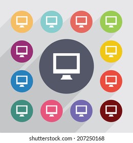 pc, flat icons set. Round colorful buttons. Vector