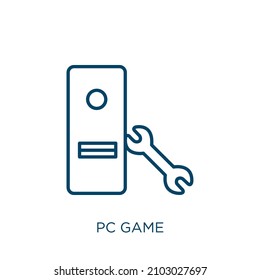 pc game icon. Thin linear pc game outline icon isolated on white background. Line vector pc game sign, symbol for web and mobile