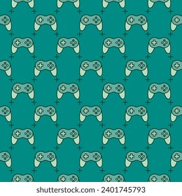 PC Gamepad vector Wireless Game Controller concept green creative seamless pattern