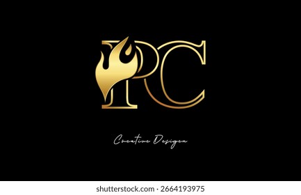 PC Golden Flame Logo Design Luxury Minimalist Symbol for Premium Branding and Creative Identity