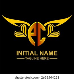 Logotipo del emblema del ala de oro de la PC con las alas doradas elegantes, diseño elegante y moderno. Ideal para branding, proyectos creativos, negocios de lujo o emprendimientos artísticos.