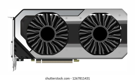 PC Graphic Videocard realistic vector illustration - two fans videocard isolated on white