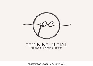 PC handwriting logo with circle template vector logo of initial signature, wedding, fashion, floral and botanical with creative template.