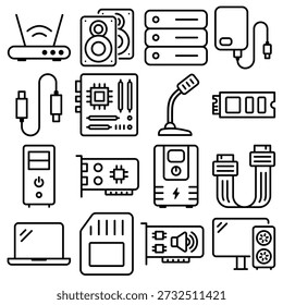 PC Hardware Essentials Icon Set Outline Style (Part 3)