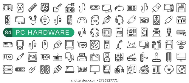 PC Hardware Essentials Icon Set Outline
