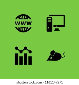 pc icon. 4 pc set with pc computer with monitor, mouse, domain registration and graphic vector icons for web and mobile app