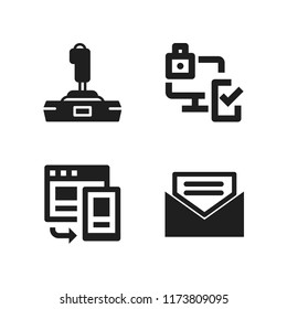 pc icon. 4 pc vector icons set. open email, joystick and responsive icons for web and design about pc theme