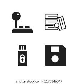 pc icon. 4 pc vector icons set. secure pendrive, floppy and research with books icons for web and design about pc theme
