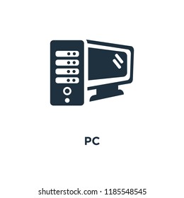 Pc icon. Black filled vector illustration. Pc symbol on white background. Can be used in web and mobile.