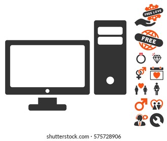 Pc icon with bonus love pictograph collection. Vector illustration style is flat iconic elements for web design, app user interfaces.