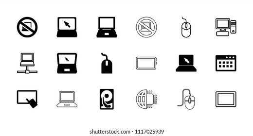Pc icon. collection of 18 pc filled and outline icons such as finger on tablet, mouse, laptop, browser window, hard disc, tablet. editable pc icons for web and mobile.