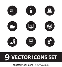 Pc icon. collection of 9 pc filled icons such as no laptop, laptop connection, mouse, display, laptop, document in folder. editable pc icons for web and mobile.