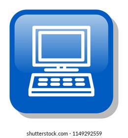 PC Icon. Desktop Computer. Modern technology concept. Editable stroke flat icons. Simple thin line art logo. Web app 3d button. Vector illustration. 