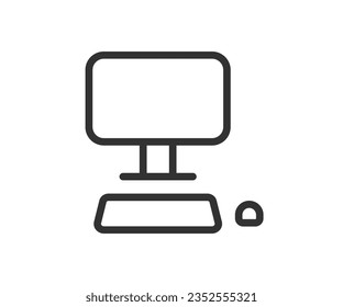 PC icon. Desktop computer signs. Office symbol. Mouse, keyboard, monitor symbols. Digital device icons. Black color. Vector isolated sign.