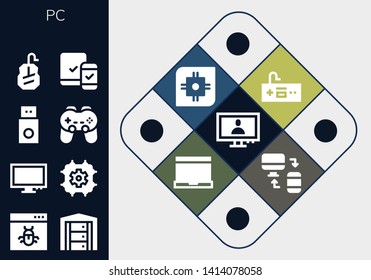 pc icon set. 13 filled pc icons.  Simple modern icons about  - Monitor, Browser, Server, Cpu, Usb, Gamepad, Mouse, Responsive, Laptop