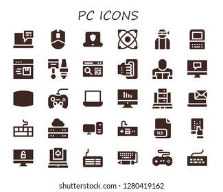  pc icon set. 30 filled pc icons. Simple modern icons about  - Laptop, Mouse, Electron, Hacker, Old computer, Browser, Components, Handheld, Reader, Computer, Screen, Gamepad