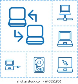 Pc icon. set of 6 pc outline icons such as laptop connection, laptop