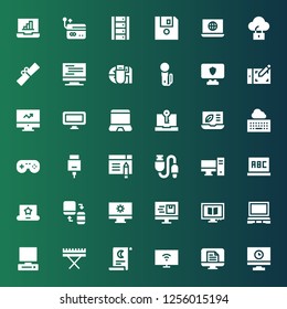 pc icon set. Collection of 36 filled pc icons included Computer, Smart tv, Scroll, Keyboard, Laptop, Responsive, Usb, Browser, Hdmi, Gamepad, Graphic tablet, Personal computer